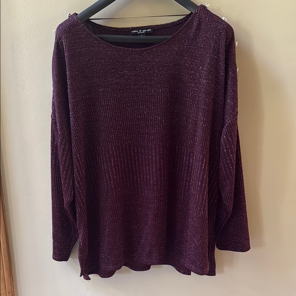 Never Worn Cable & Gauge Size 1x Deep Purple Knit Blouse
